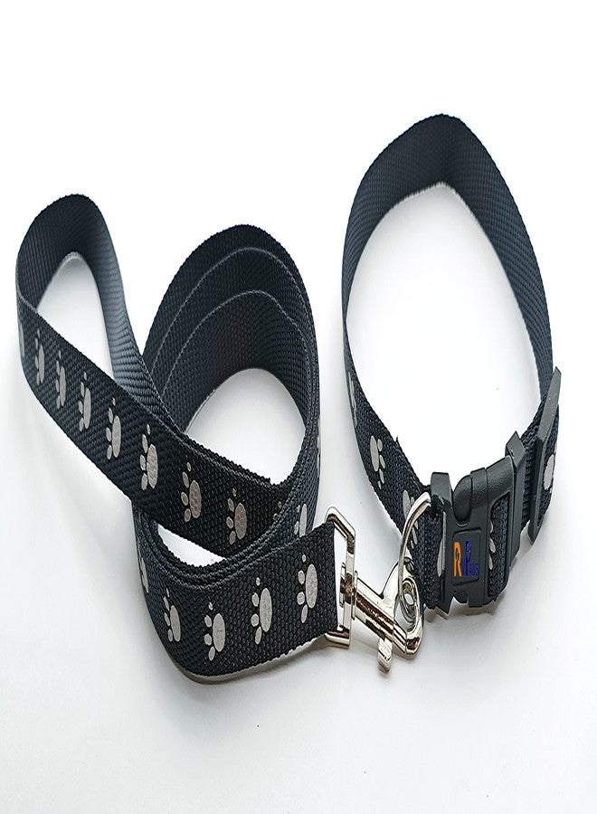 Pups&Pets Printed Nylon Collar Leash Set Adjustable 15 MM, Ideal for All Breed Small Dog & Puppies - (Black, Pattern 02) - Image 1